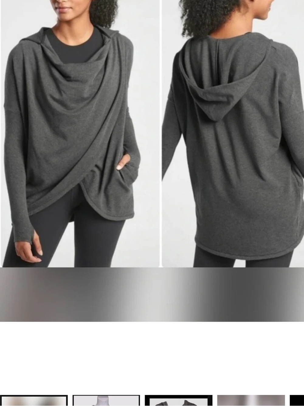 Athleta Purana Wrap Gray Size Medium Hooded With Thumbholes Fleece Lined